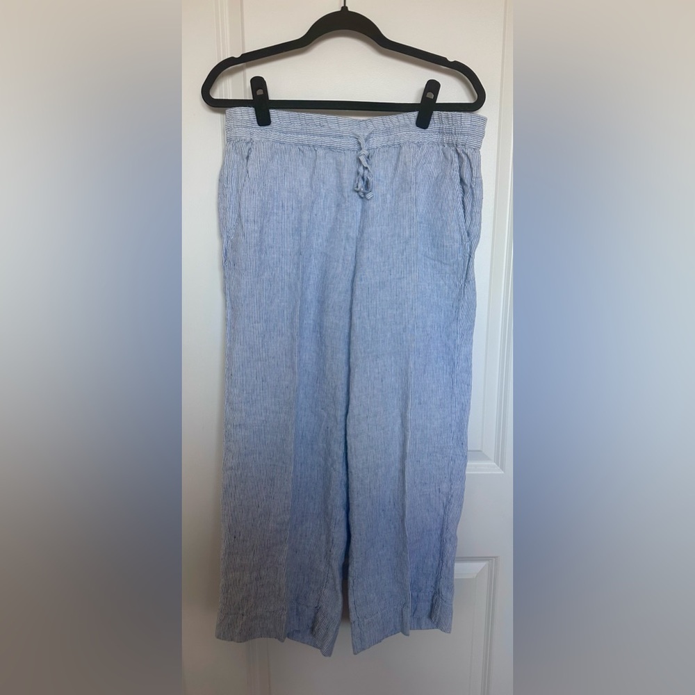 Calligraphie 100% Linen Blue Pinstripe Pants